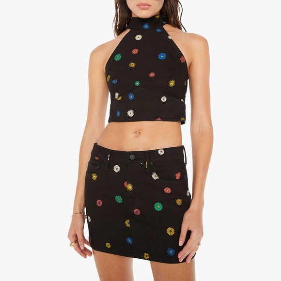 MOTHER Tops - MOTHER Never Falter Halter Top Fresh as a Daisy Black Denim